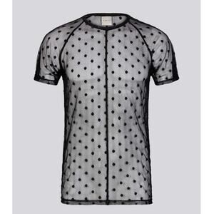 Orttu Black Sheer Polka Dot Mesh Shirt Men’s L